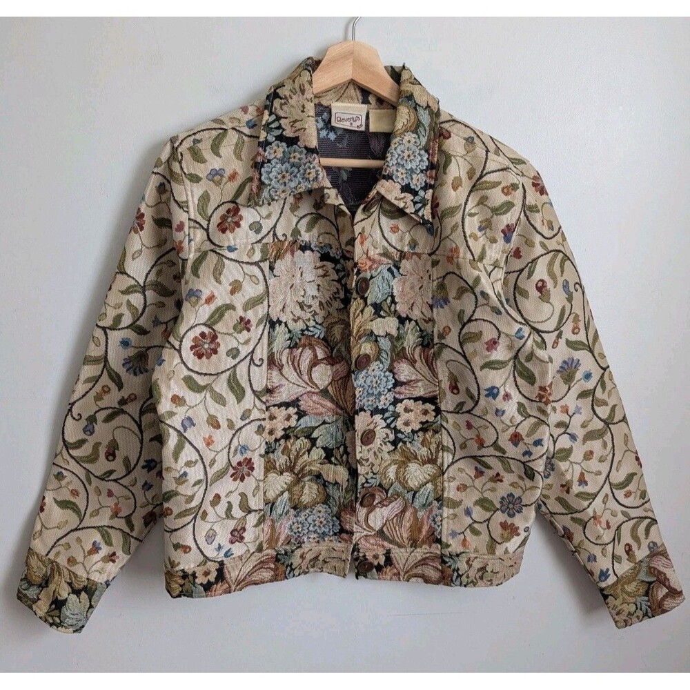 Vintage Tapestry Jacket 90s Floral Cottage Garden Boho Grandma Lightweight S M
